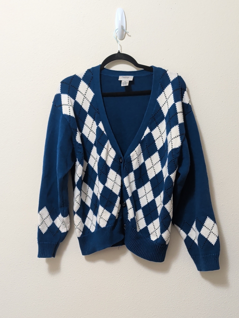 Blue Argyle V-Neck Button Cardigan Sweater